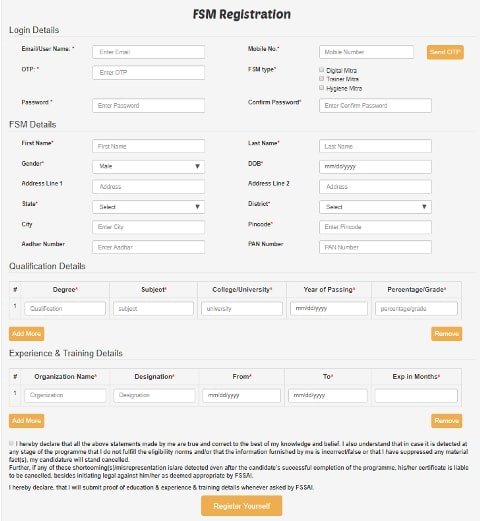 Food Safety Mitra Scheme Application Form 