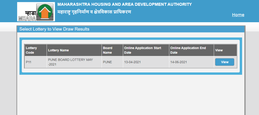 MHADA Pune Lottery Result