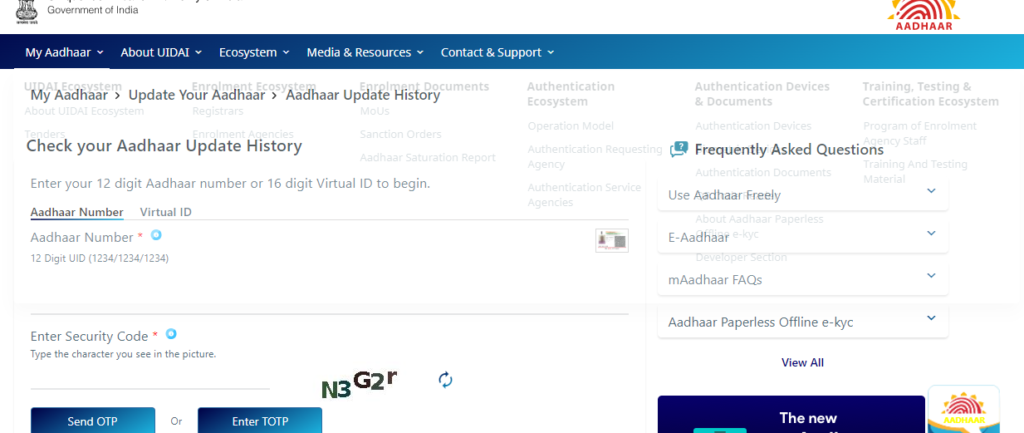 View Aadhar Update History 